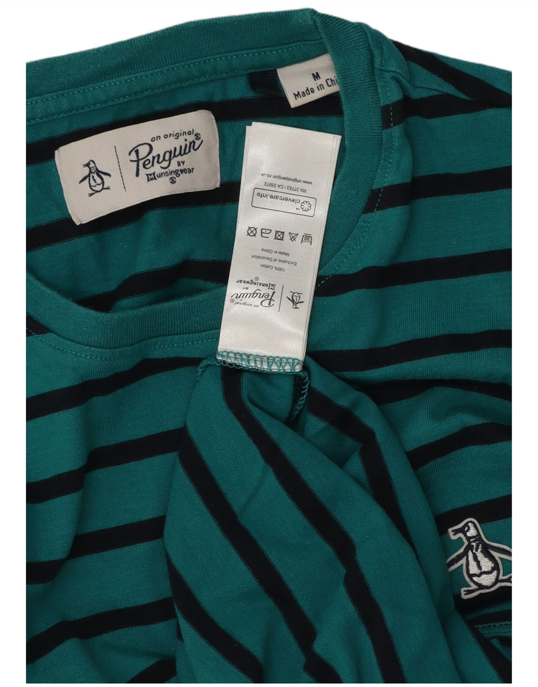 Camiseta Penguin Hombre Top Algodón A Rayas Verde Medio