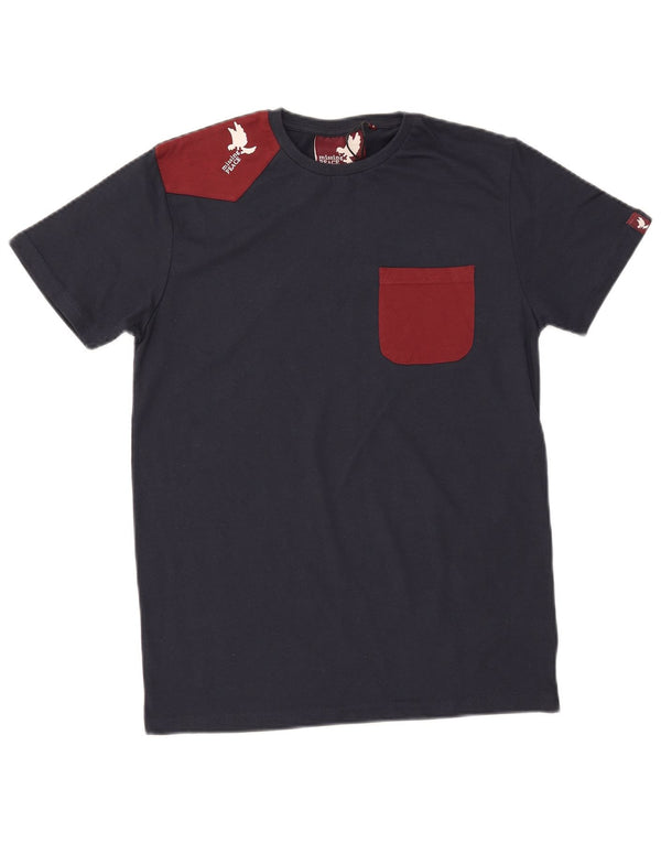 MISSING PEACE Camiseta gráfica para hombre Top pequeño de algodón con bloques de color azul marino