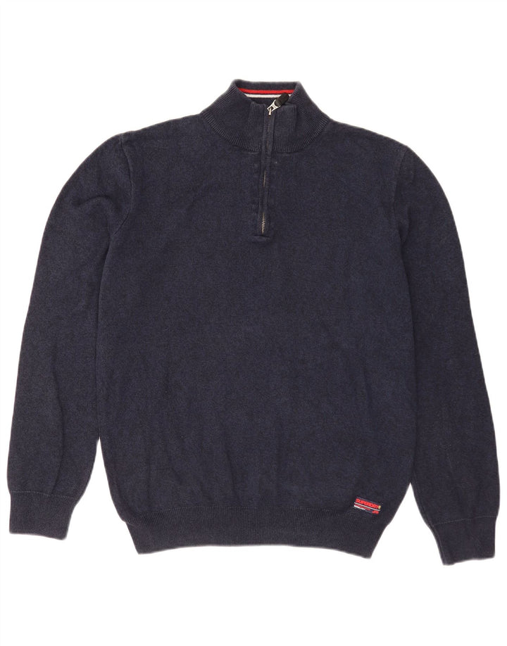 Superdry Jersey con cuello y cremallera para hombre, jersey de algodón azul marino mediano