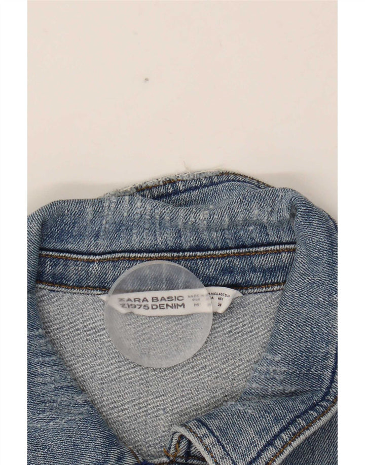 Zara Mujer Crop Denim Chaqueta UK 12 Algodón Azul Medio