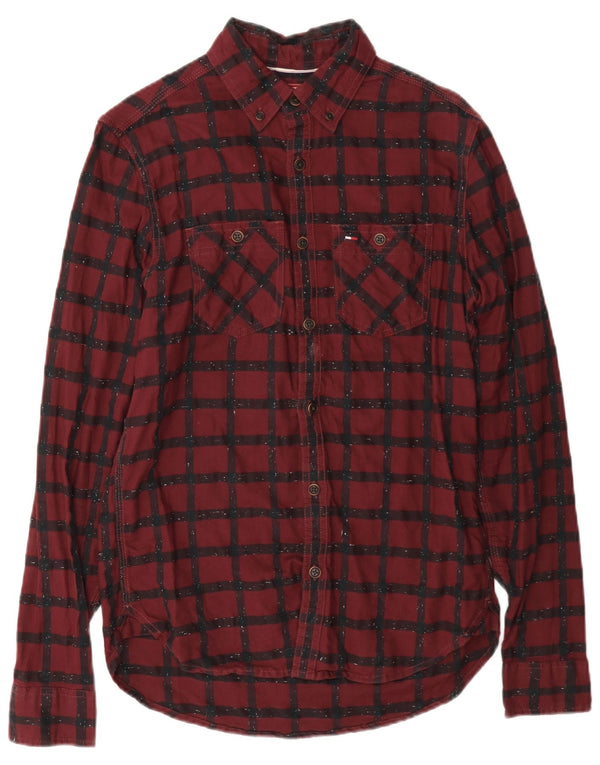 Tommy Hilfiger Camisa de franela para hombre XS Cuadros burdeos