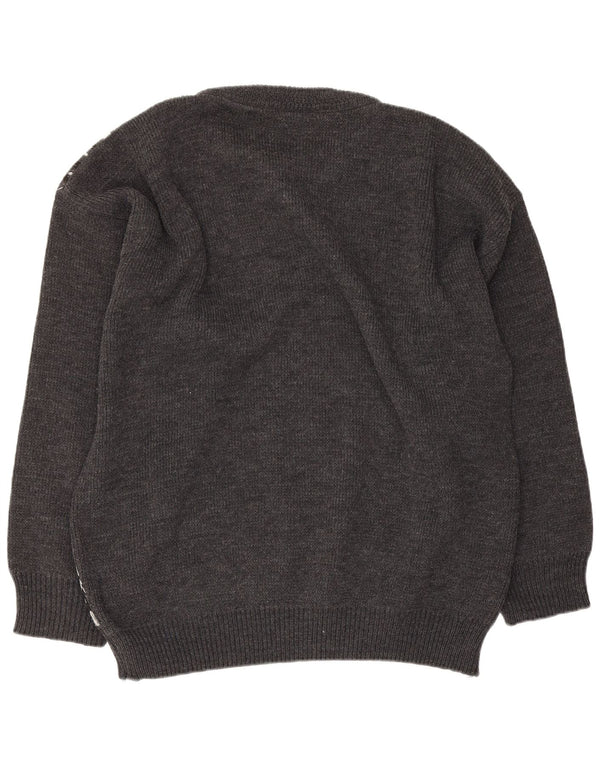 Vintage hombres gráfico barco cuello jumper suéter grande gris