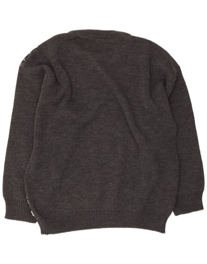 Vintage hombres gráfico barco cuello jumper suéter grande gris