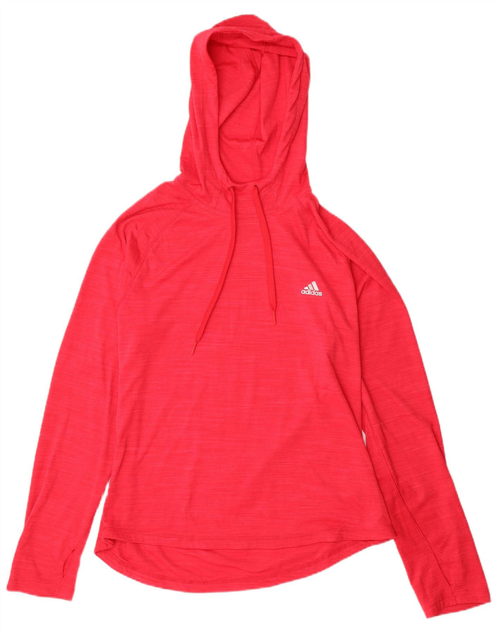 ADIDAS Camiseta con capucha Climalite para mujer, manga larga, Reino Unido 16/18, grande, color rojo moteado