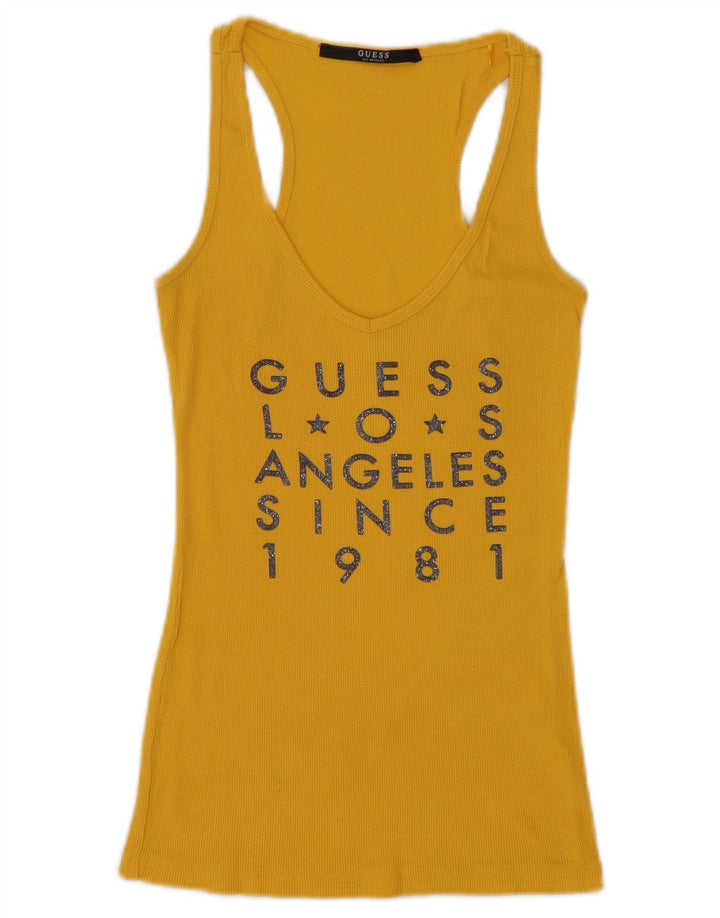 Guess Top sin mangas gráfico para mujer UK 8 Small Amarillo