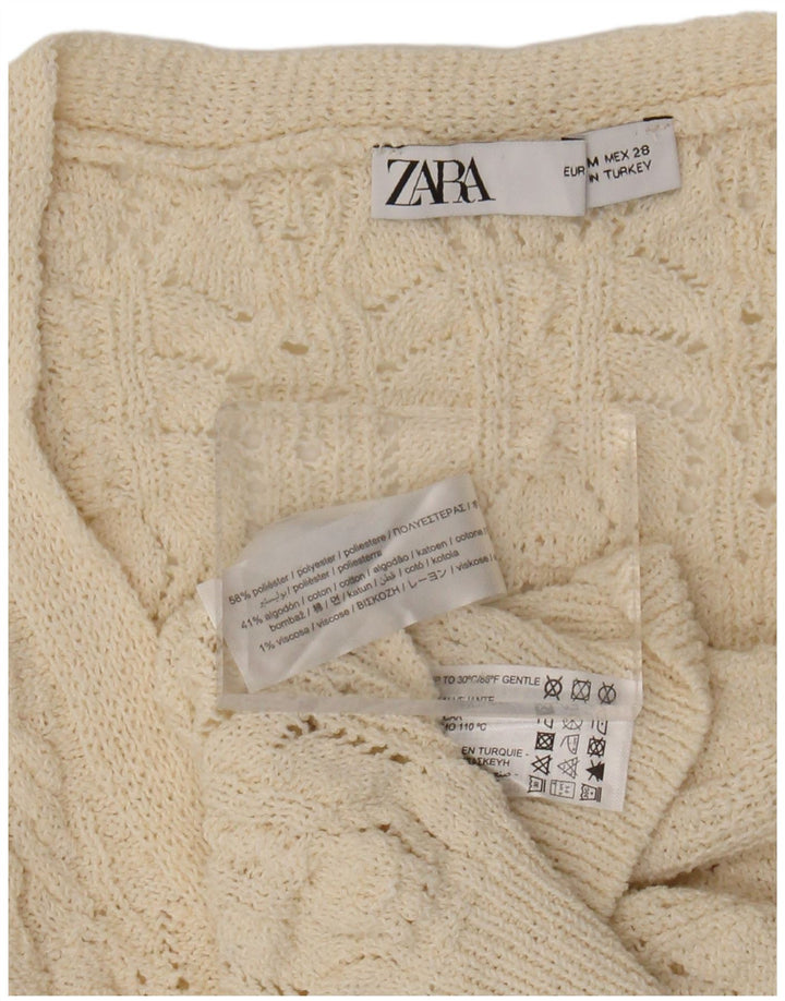 ZARA Mujer Crop Sin Mangas Cárdigan Suéter UK 44 Medio Beige Poliéster