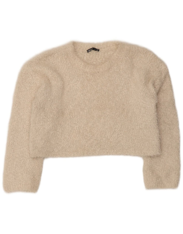 Zara Mujer Crop Boat Neck Jumper Sweater UK 44 Medio Beige Poliéster
