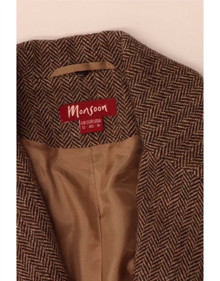 Monsoon Chaqueta tipo blazer de 2 botones para mujer UK 42 Lana en espiga marrón medio