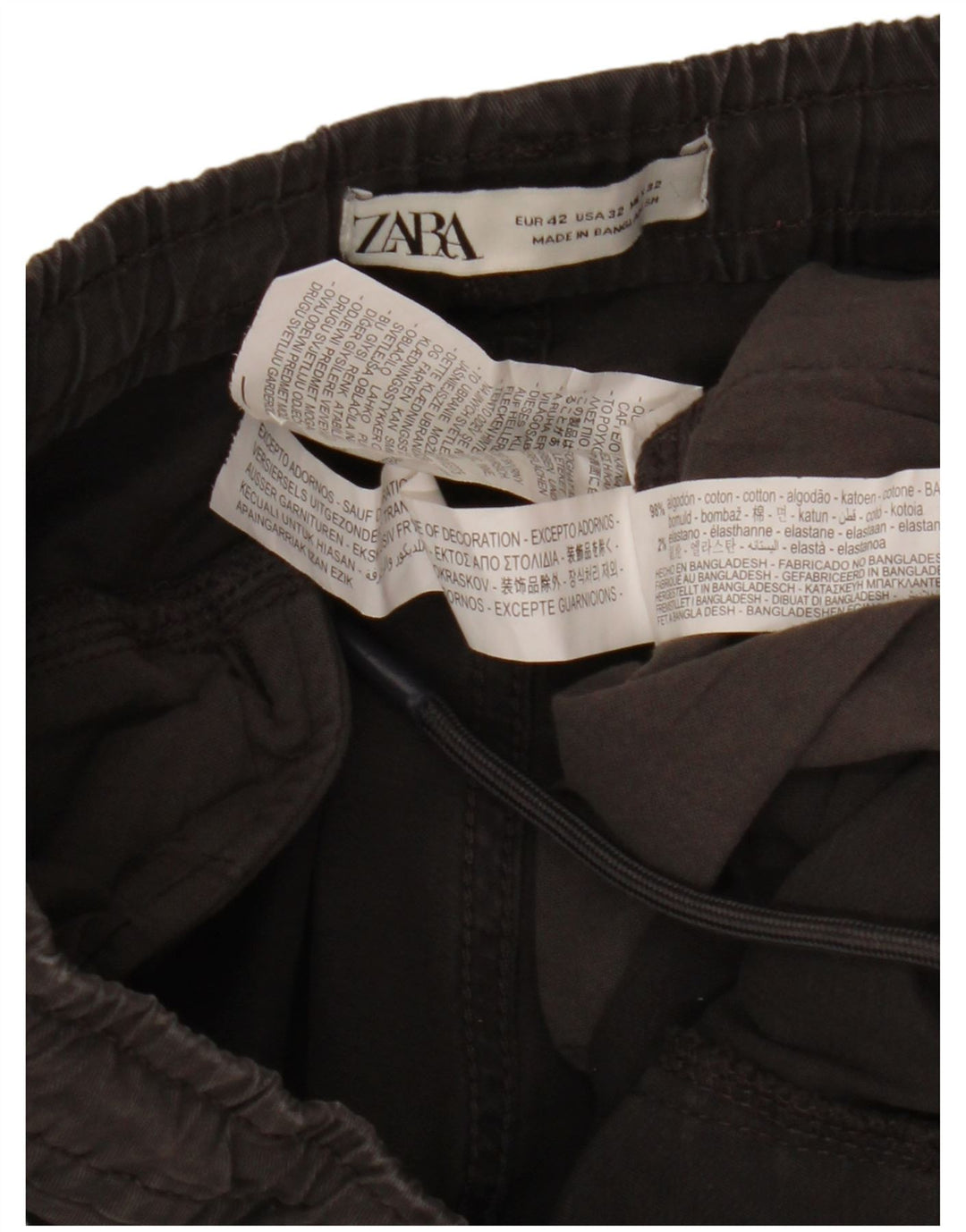 Zara Mens Joggers Cargo Pantalones EU 42 Grande W32 L28 Algodón Negro