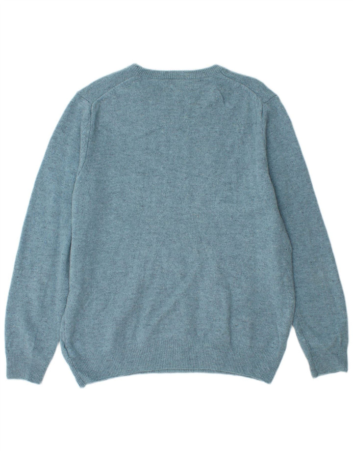 Marks & Spencer Jersey de cuello redondo para hombre de lana virgen azul grande