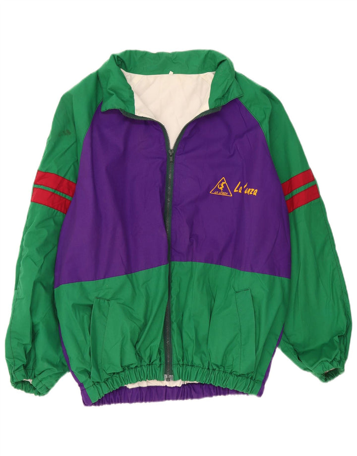 Vintage hombres a prueba de viento chándal top chaqueta IT 54 2XL verde colorblock