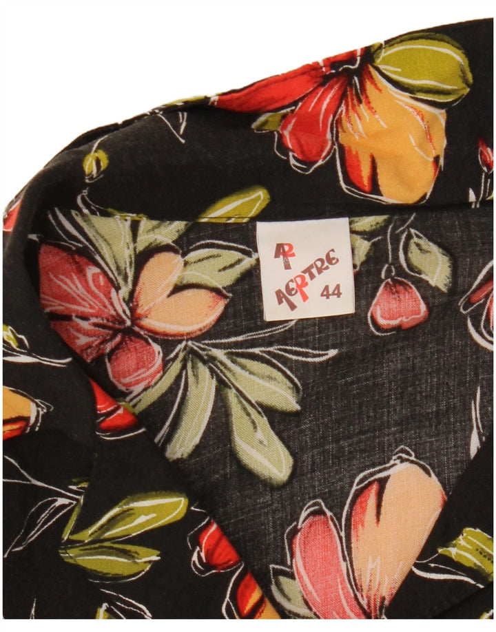 Camisa vintage de manga corta para mujer IT 44 Mediana Negra Floral
