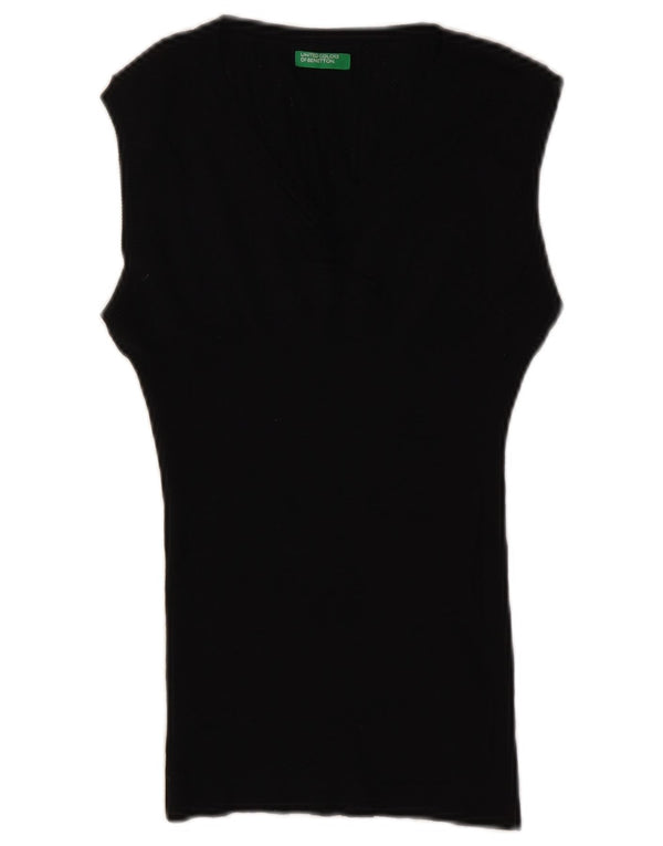 Benetton Camiseta Sin Mangas Sin Mangas para Mujer UK 44 Large Lana Negra