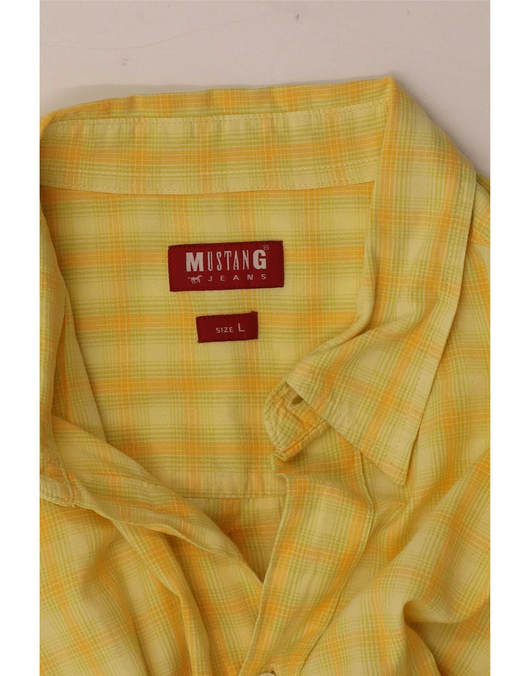Mustang Camisa de manga corta para hombre, cuadros amarillos grandes