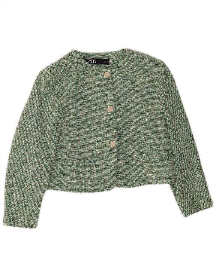 Zara Mujer Chaqueta Corta De 3 Botones Reino Unido 44 Acetato Verde Medio