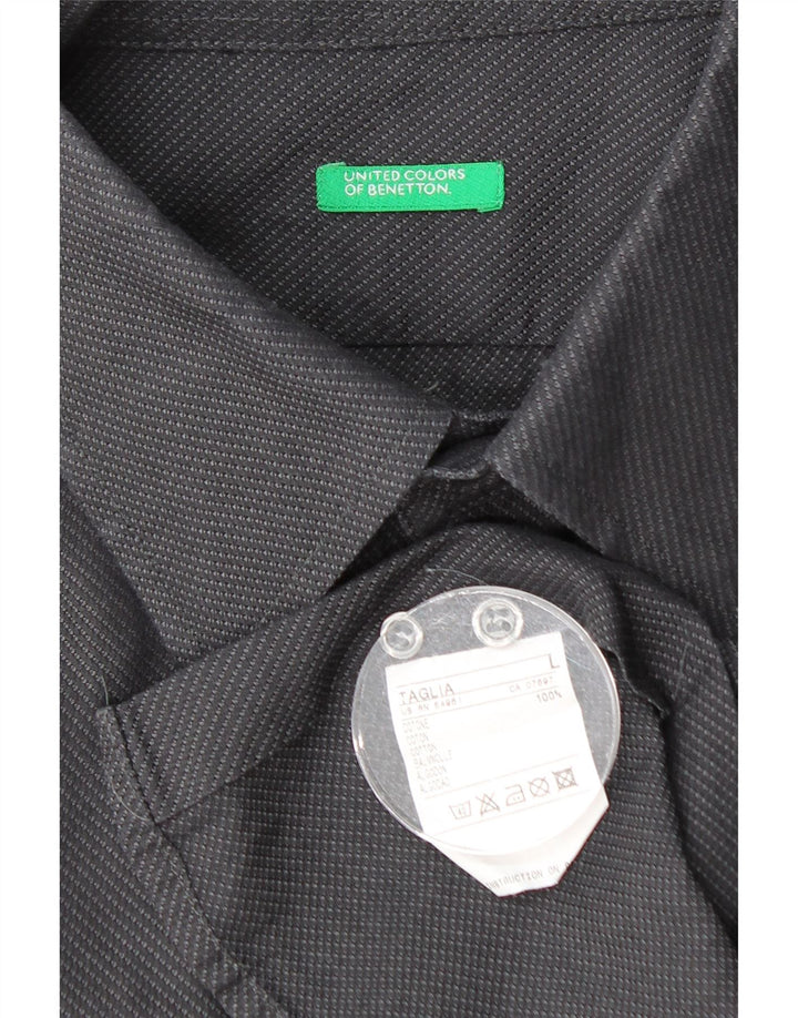 BENETTON Camisa de hombre grande de algodón moteado gris