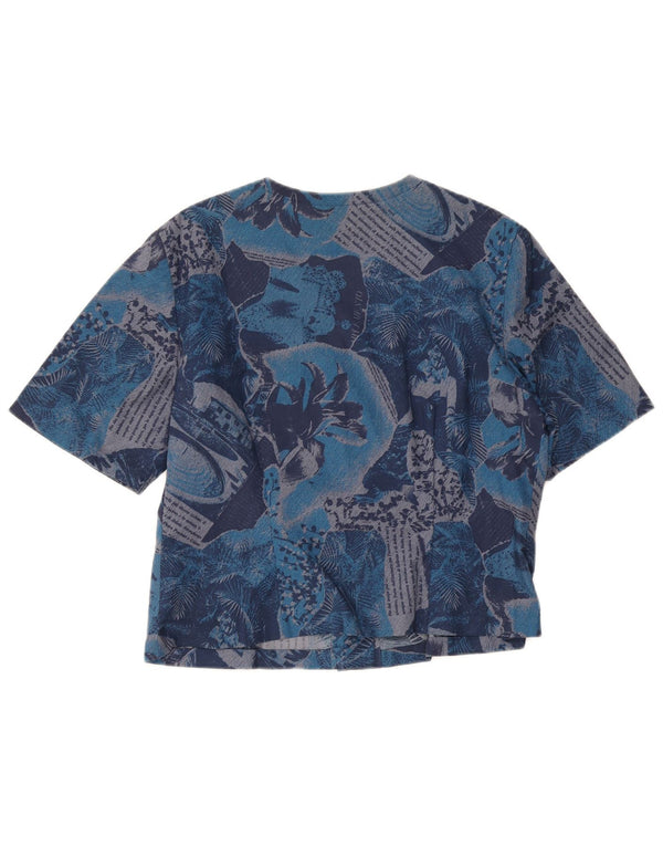 Vintage mujer gráfica manga corta camisa blusa Reino Unido 14 azul medio