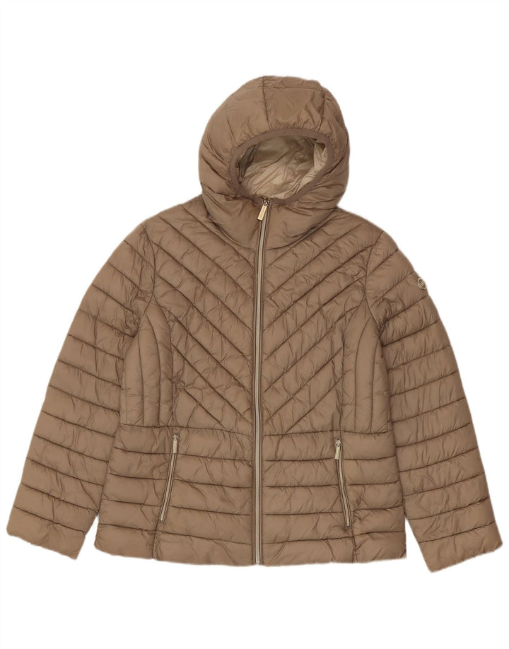 Michael Kors Chaqueta acolchada con capucha para mujer UK 46 Large Nylon marrón