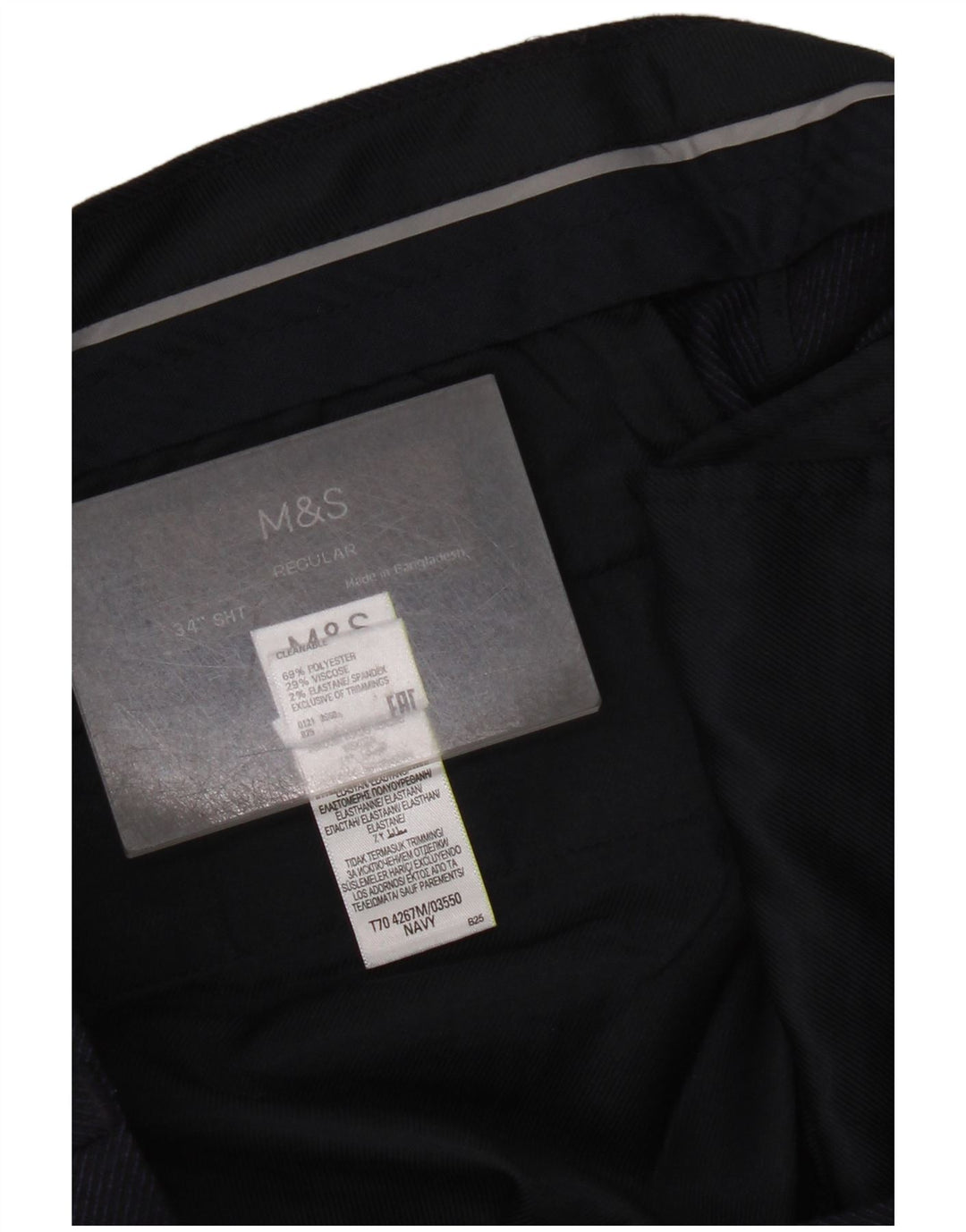 Marks & Spencer Pantalón de traje recto para hombre W34 L29 Poliéster azul marino