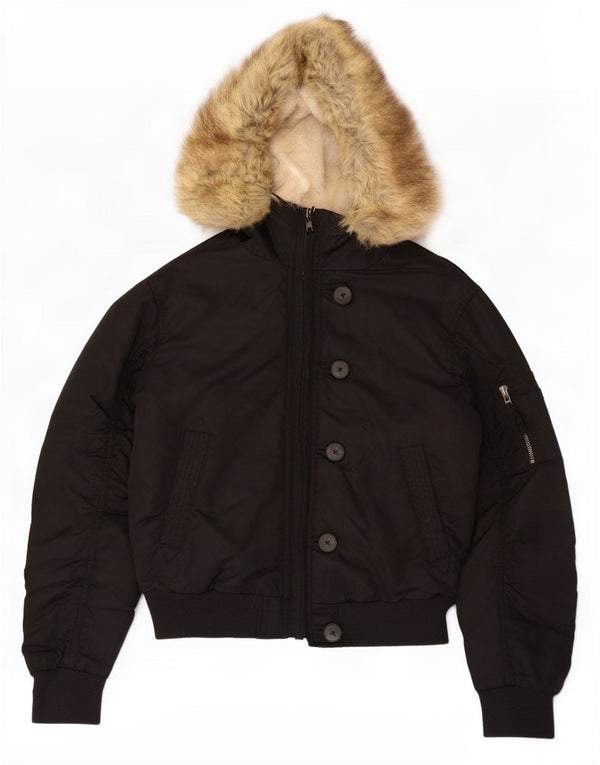 Jack Wills Chaqueta Sherpa extragrande con capucha para mujer UK 6 XS Poliéster negro