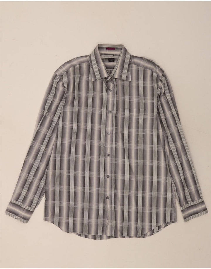 Paul Smith Camisa para hombre Talla 42 16 1/2 Algodón a cuadros gris grande