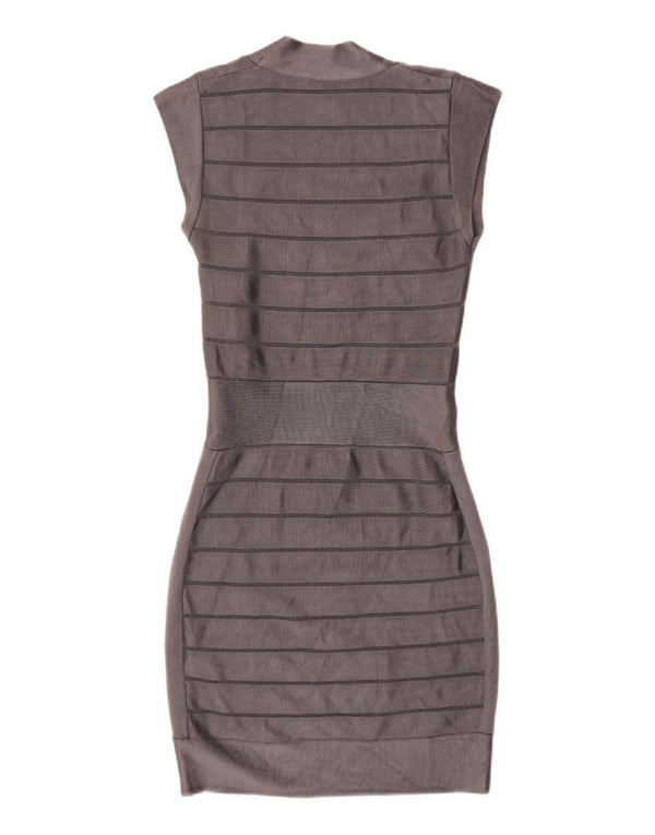 French Connection Womens Bodycon Dress UK 10 Small Grey Striped Viscose