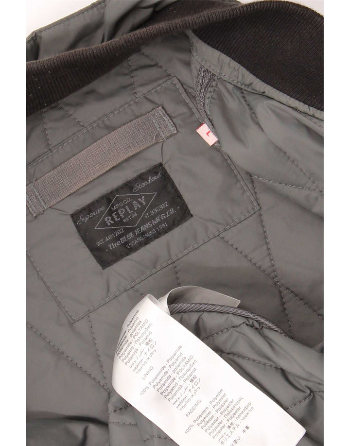 Replay Chaqueta acolchada para hombre UK 40 Large Gris Colorblock Poliamida