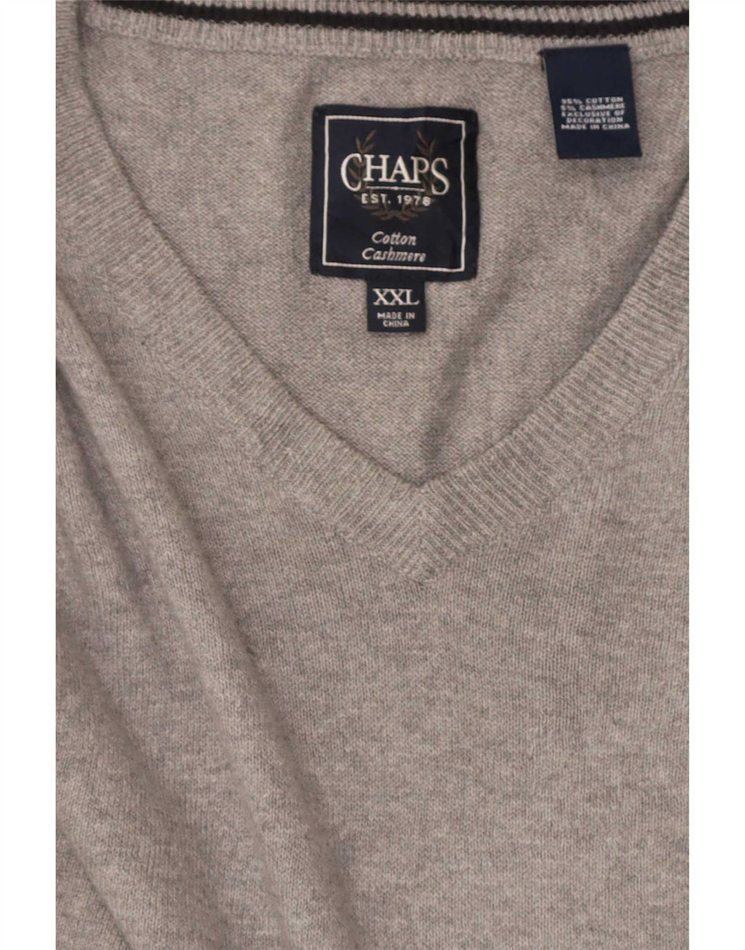 Chaps Jersey con cuello en V para hombre, talla 2XL, algodón gris