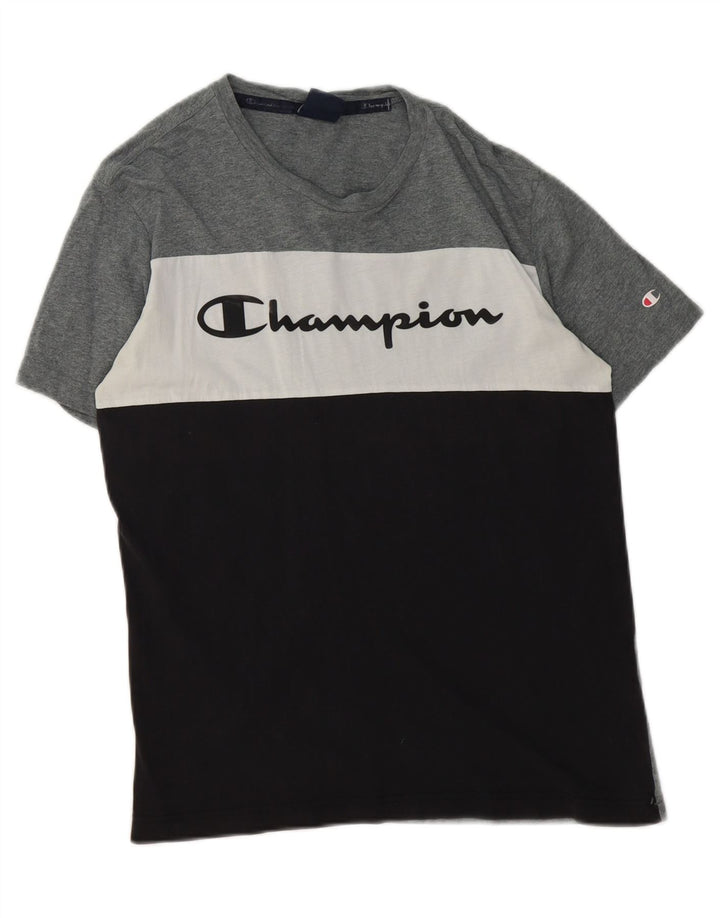CHAMPION Mens Graphic T-Shirt Top Small Grey Colourblock Vintage Champion and Second-Hand Champion from Messina Hembry 