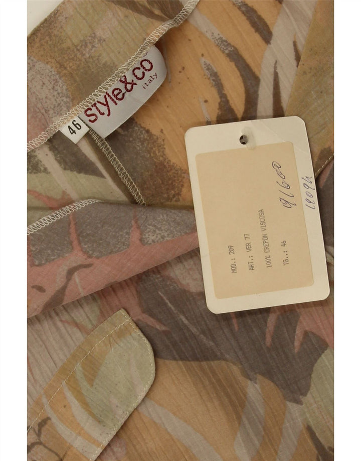 Style&Co Blusa de manga corta para mujer IT 46 Large Beige Floral Viscosa