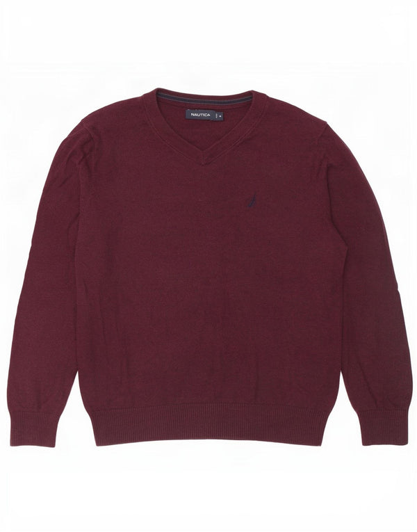 Nautica Jersey extragrande con cuello en V para mujer UK 40 Algodón medio burdeos