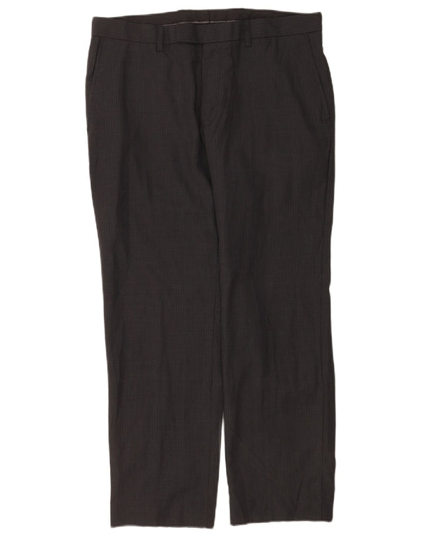 Marks & Spencer Pantalones informales de corte regular para hombre W34 L29 Lana a rayas grises