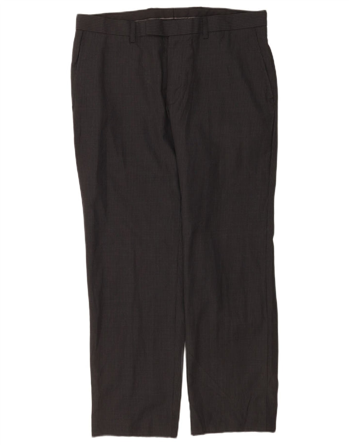 Marks & Spencer Pantalones informales de corte regular para hombre W34 L29 Lana a rayas grises