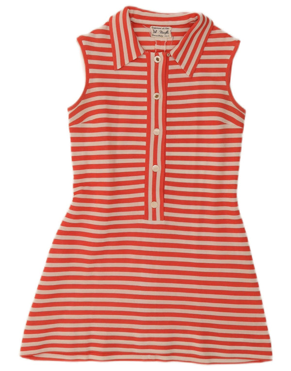 Vintage mujer sin mangas polo vestido Reino Unido 12 medio rojo rayas