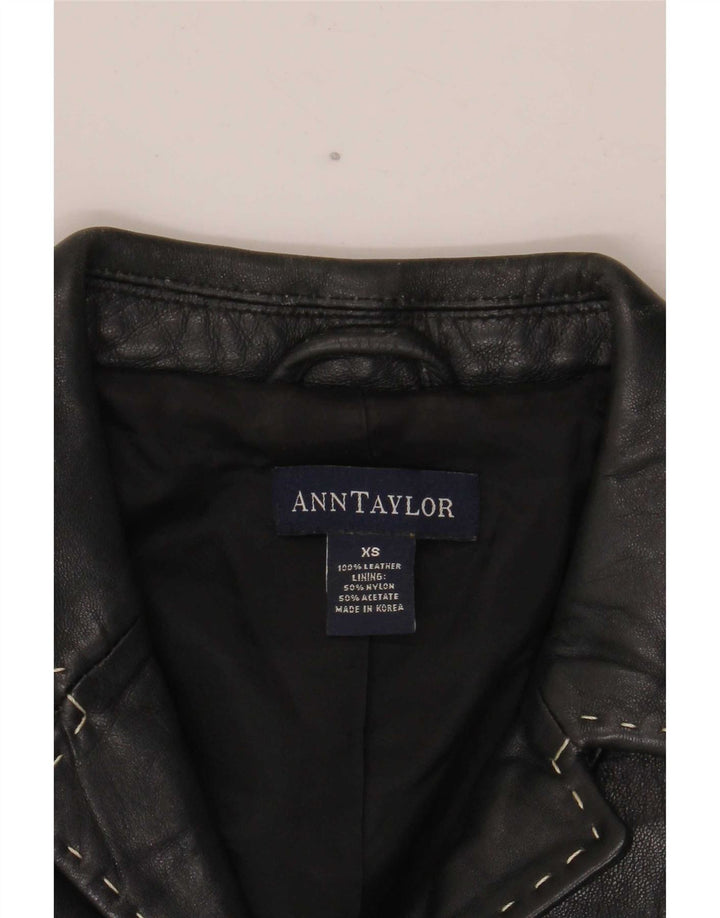 Ann Taylor Chaqueta Blazer de Cuero con 4 Botones para Mujer UK 6 XS Negro