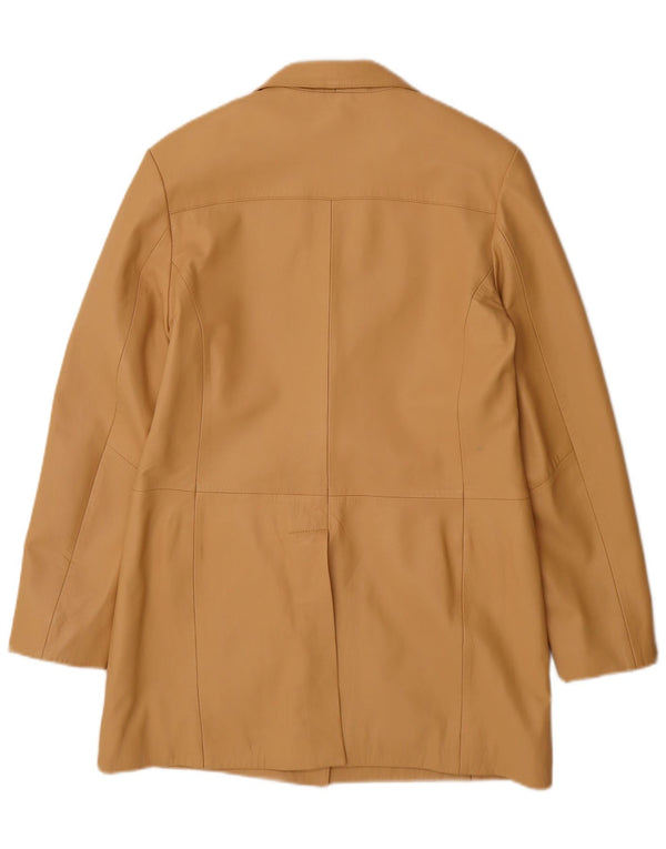 Vintage mujer cuero abrigo Reino Unido 14 cuero beige grande
