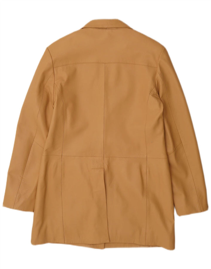 Vintage mujer cuero abrigo Reino Unido 14 cuero beige grande