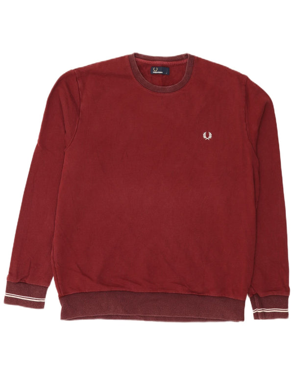Fred Perry Hombre Sudadera Jumper Large Borgoña Algodón