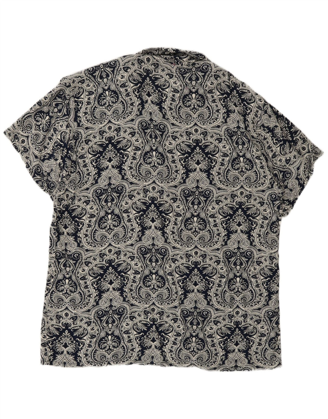 Vintage hombres camisa de manga corta grande azul marino Paisley