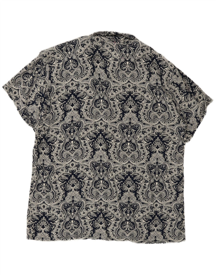 Vintage hombres camisa de manga corta grande azul marino Paisley