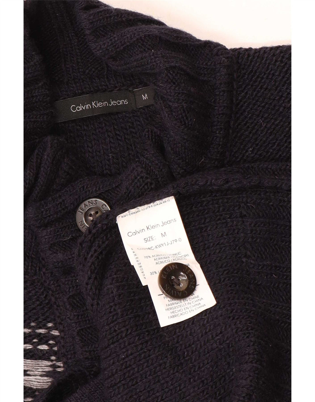 Calvin Klein Jeans Hombre Botón Cuello Jersey Suéter Medio Azul Marino