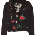 Vintage mujer gráfico 2 botón Blazer chaqueta Reino Unido 12 medio negro floral
