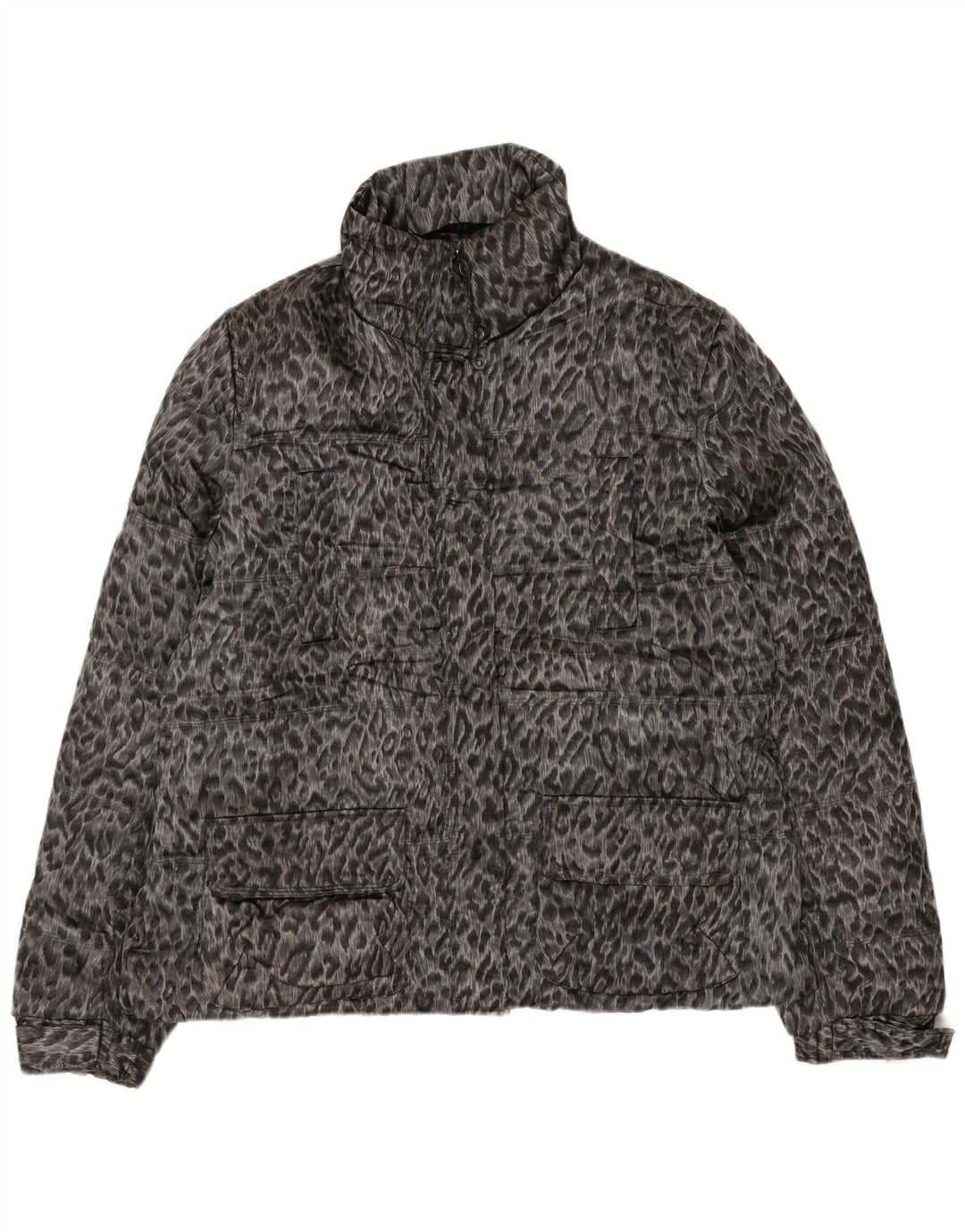 Zara Mujer Chaqueta Acolchada ES 40 XL Gris Animal Print Poliéster