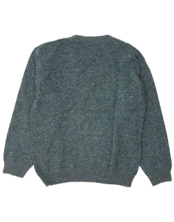 Vintage hombres V-cuello jumper suéter grande verde geométrico