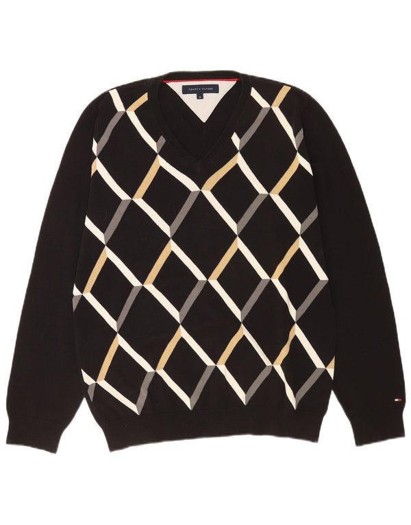 Tommy Hilfiger Suéter con Cuello en V para Hombre Medium Black Argyle/Diamond