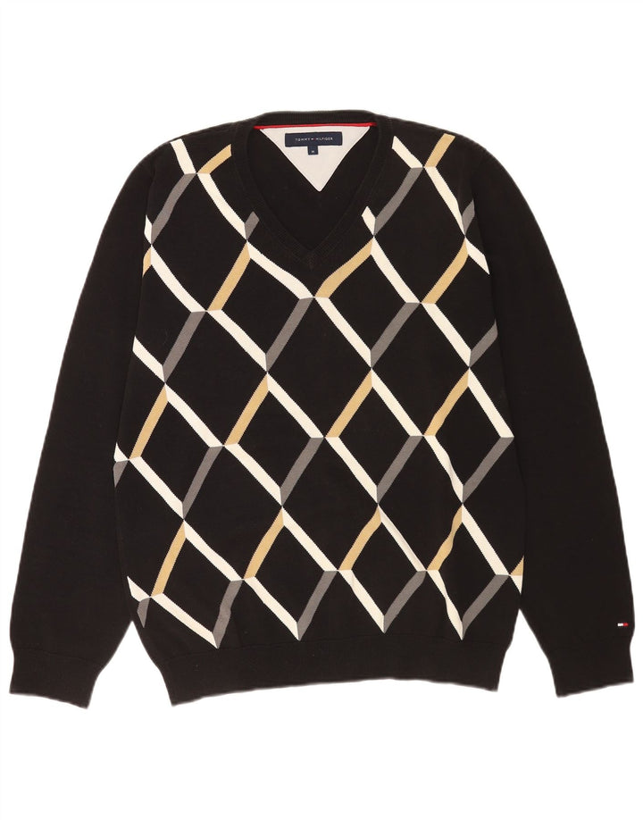 Tommy Hilfiger Suéter con Cuello en V para Hombre Medium Black Argyle/Diamond