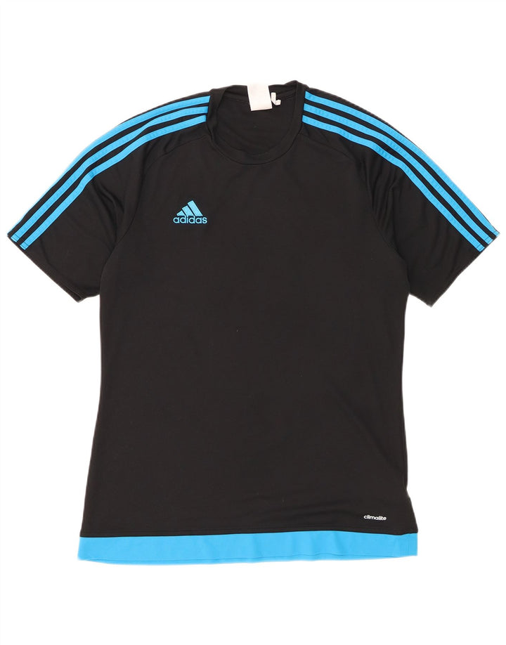 Adidas Hombre Climalite Camiseta Top Medio Negro Colorblock Poliéster