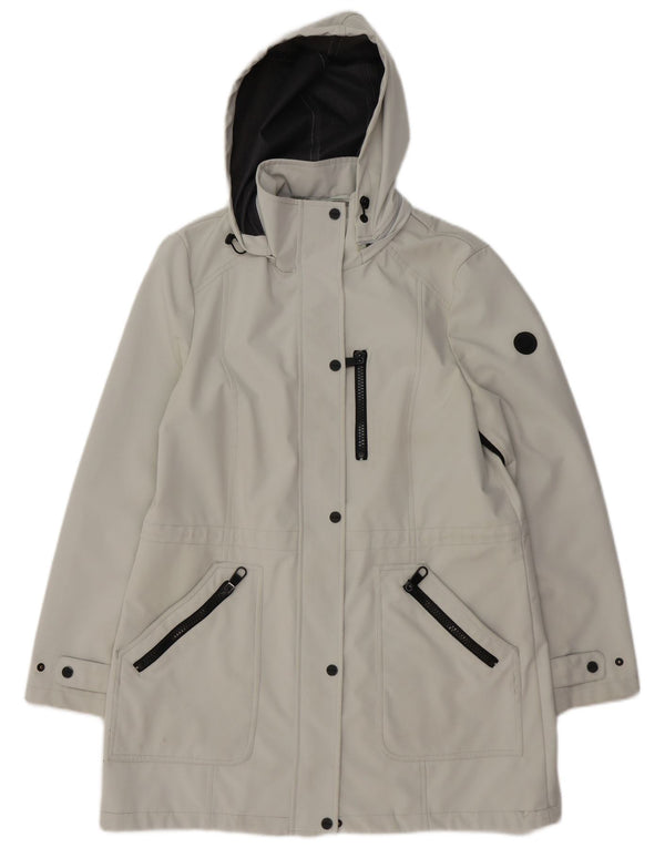 CALVIN KLEIN Abrigo cortavientos con capucha para mujer UK 46 Poliéster gris grande