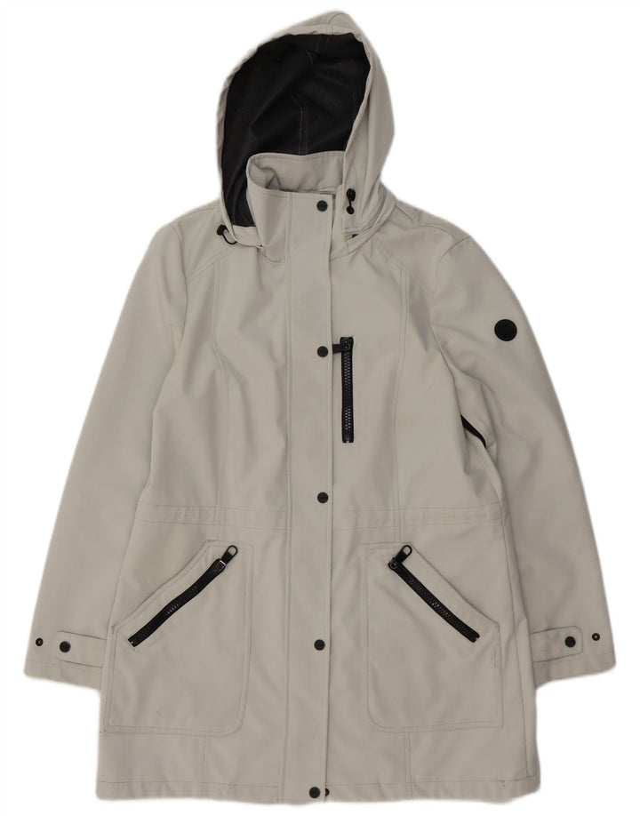 CALVIN KLEIN Abrigo cortavientos con capucha para mujer UK 46 Poliéster gris grande