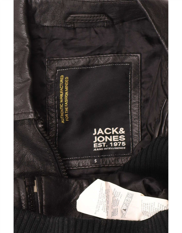 Jack & Jones Chaqueta de cuero para hombre UK 36 Small Negro